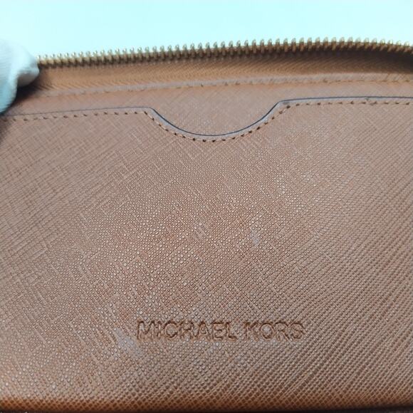 Michael Kors Brown Crossgrain Leather Zip Around Credit Card Wristlet - Wallet - Picture 10 of 14